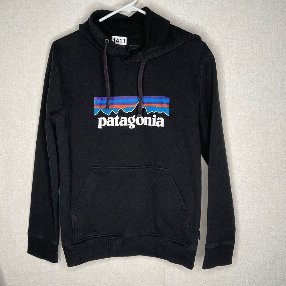 Patagonia Hoodie Mens size XS Black P-6 Logo Uprisal Hoody Pullover Outdoor